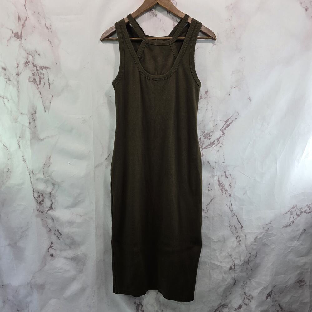 Anthropologie Dress Womens Medium Brown Rib Tla Midi Bodycon Cut Out
